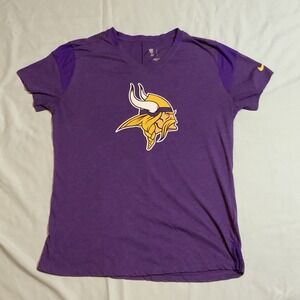 Nike Minnesota Vikings NFL Purple V-Neck T-Shirt Womens Medium Logo Tee
